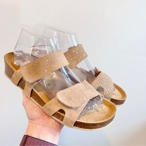 Boho Luxe Rhinestone Cork Platform Sandals Autenti Suede Spain EU 40 US 9